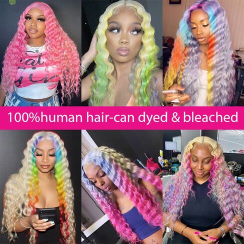 613 Lace Front Wig Human Hair 32 Inch, 13x6 HD Transparent Lace Deep Wave Wig, 180% Density Glueless Blonde Lace Frontal Wig Pre Plucked with Baby Hair, Natural Hairline Long Curly Human Hair Wig in Kuwait