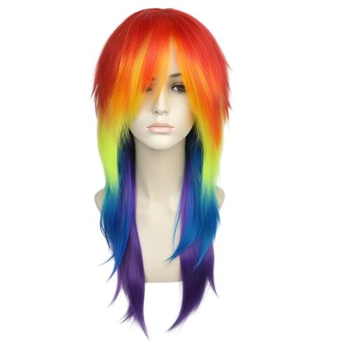 JoneTing Ombre Rainbow Wig for Women 62CM/25inches Straight Colorful Hair Carnival Multicolor Wigs Pride Day Wigs for Anime Cosplay Halloween Festival Christmas Scene Wig Outfits in Kuwait