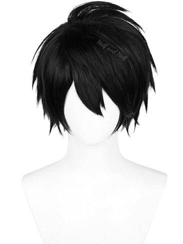 Half and Half Reze Cosplay Wig Dark Purple Anime Cosplay Short Wigs with Bangs & Bun Deep Grape Purple Female Wig for Halloween Party Women Costumes in Saudi Arabia