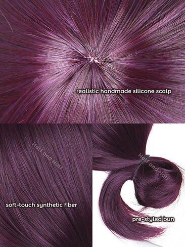 Half and Half Reze Cosplay Wig Dark Purple Anime Cosplay Short Wigs with Bangs & Bun Deep Grape Purple Female Wig for Halloween Party Women Costumes in Saudi Arabia