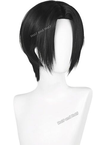 Half and Half Reze Cosplay Wig Dark Purple Anime Cosplay Short Wigs with Bangs & Bun Deep Grape Purple Female Wig for Halloween Party Women Costumes in Saudi Arabia