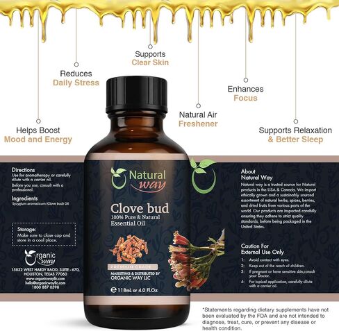 Clove Bud Essential Oil for Diffusers | Natural Aroma Oil for Home Fragrance, Humidifier & DIY Candle Making, Long Lasting Scent for Office, Bedroom & Soothing Scent 4 Fl Oz (120 mL) in Saudi Arabia