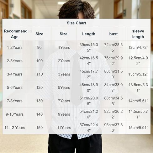 Kids Boys Striped Dress Shirts Classic Tie Short Sleeve Loose-fit T-Shirts Lapel School Uniform Blouses Tops in Kuwait