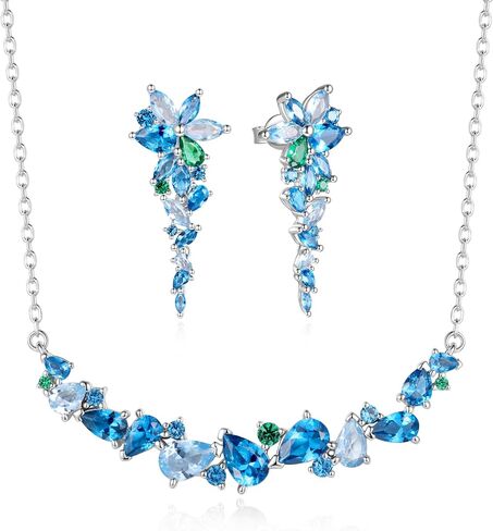 FANCIME Wisteria Whisper Jewelry Set For Women White Gold Plated Sterling Silver Blue Simulated Diamond Earrings Necklace Fine Jewelry Birthday Christmas Wedding Gifts for Women Mom in Kuwait