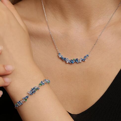 FANCIME Wisteria Whisper Jewelry Set For Women White Gold Plated Sterling Silver Blue Simulated Diamond Earrings Necklace Fine Jewelry Birthday Christmas Wedding Gifts for Women Mom in Kuwait
