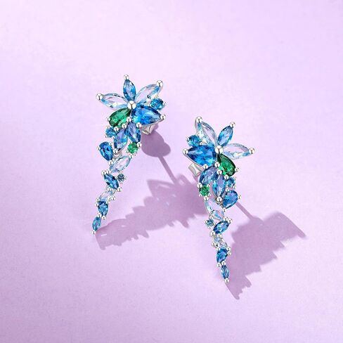 FANCIME Wisteria Whisper Jewelry Set For Women White Gold Plated Sterling Silver Blue Simulated Diamond Earrings Necklace Fine Jewelry Birthday Christmas Wedding Gifts for Women Mom in Kuwait
