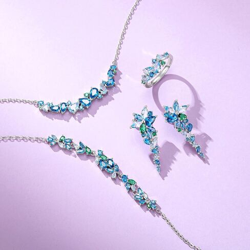 FANCIME Wisteria Whisper Jewelry Set For Women White Gold Plated Sterling Silver Blue Simulated Diamond Earrings Necklace Fine Jewelry Birthday Christmas Wedding Gifts for Women Mom in Kuwait