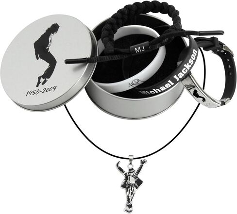 5pcs Pop Music Star Style Stuff, Superstar Necklace, Black titanium steel signature wristband, Hand Weave Bracelet, Black and white silicone wristband, Collectible-grade metal gift box in Saudi Arabia