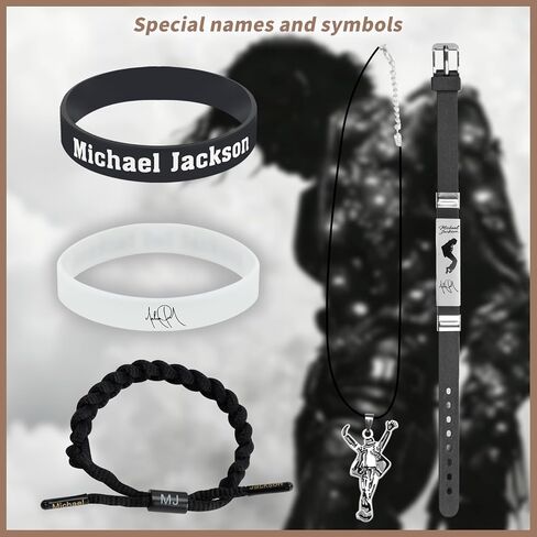 5pcs Pop Music Star Style Stuff, Superstar Necklace, Black titanium steel signature wristband, Hand Weave Bracelet, Black and white silicone wristband, Collectible-grade metal gift box in Saudi Arabia