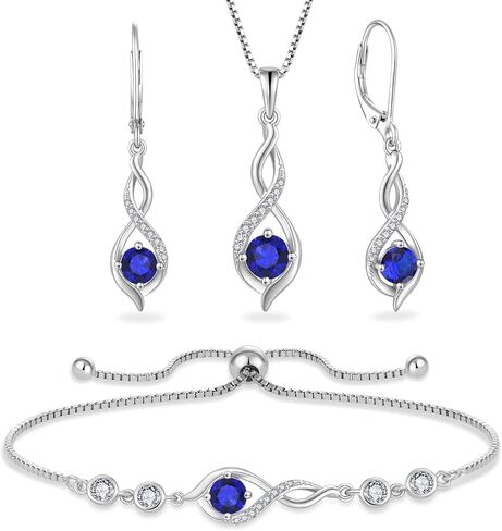 Infinity Jewelry Set 925 Sterling Silver Sapphire Earrings Necklace Bracelet September Birthstone Jewelry Gifts for Women in Saudi Arabia