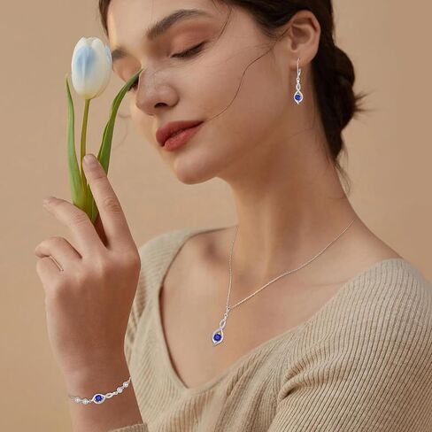 Infinity Jewelry Set 925 Sterling Silver Sapphire Earrings Necklace Bracelet September Birthstone Jewelry Gifts for Women in Saudi Arabia