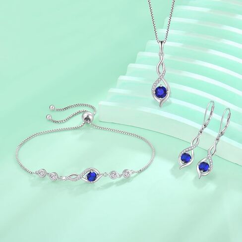 Infinity Jewelry Set 925 Sterling Silver Sapphire Earrings Necklace Bracelet September Birthstone Jewelry Gifts for Women in Saudi Arabia