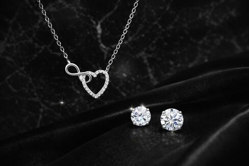 Heart and Infinity Necklace and Stud Earrings Set for Women, 925 Sterling Silver, Cubic Zirconia Jewelry Gift Box in Saudi Arabia