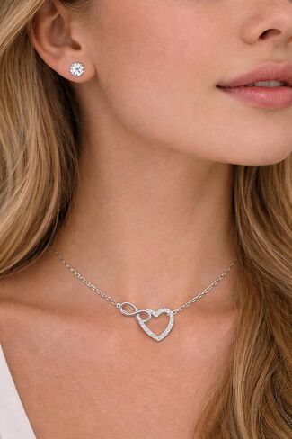 Heart and Infinity Necklace and Stud Earrings Set for Women, 925 Sterling Silver, Cubic Zirconia Jewelry Gift Box in Saudi Arabia