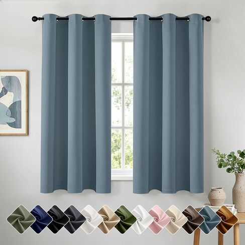 Stone Blue Blackout Curtains for Bedroom Living Room 63 Inch Long 2 Panels, Solid Thermal Insulated Grommet Drapes, Room Darkening Sunlight Blocking Window Treatments, W40 x L63 Inch in Saudi Arabia