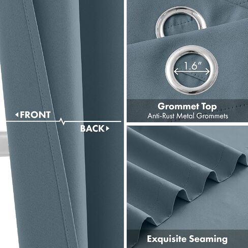 Stone Blue Blackout Curtains for Bedroom Living Room 63 Inch Long 2 Panels, Solid Thermal Insulated Grommet Drapes, Room Darkening Sunlight Blocking Window Treatments, W40 x L63 Inch in Saudi Arabia