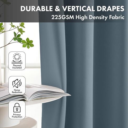 Stone Blue Blackout Curtains for Bedroom Living Room 63 Inch Long 2 Panels, Solid Thermal Insulated Grommet Drapes, Room Darkening Sunlight Blocking Window Treatments, W40 x L63 Inch in Saudi Arabia