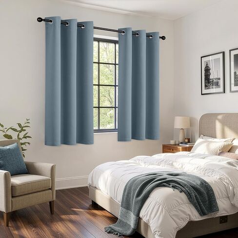 Stone Blue Blackout Curtains for Bedroom Living Room 63 Inch Long 2 Panels, Solid Thermal Insulated Grommet Drapes, Room Darkening Sunlight Blocking Window Treatments, W40 x L63 Inch in Saudi Arabia