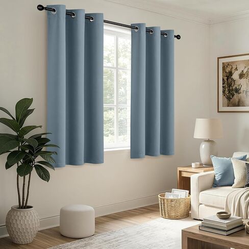 Stone Blue Blackout Curtains for Bedroom Living Room 63 Inch Long 2 Panels, Solid Thermal Insulated Grommet Drapes, Room Darkening Sunlight Blocking Window Treatments, W40 x L63 Inch in Saudi Arabia