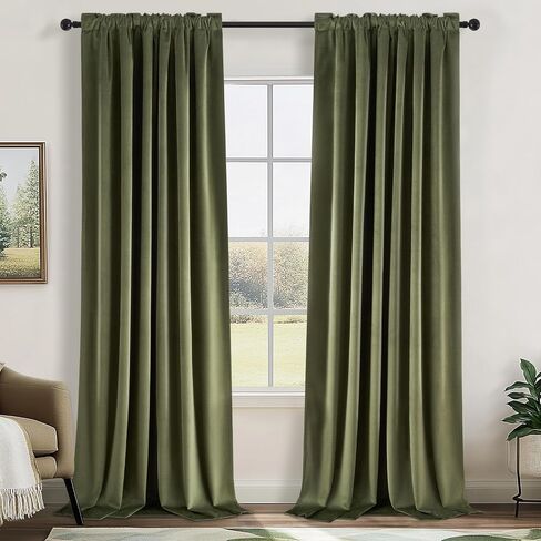Topfinel Olive Green Velvet Blackout Curtains 84 Inches Long, Soundproof Room Darkening Dark Green Forest Green Thermal Insulated Boho Elegant Moody Back Tab Curtains for Living Room Bedroom 2 Panels in Saudi Arabia