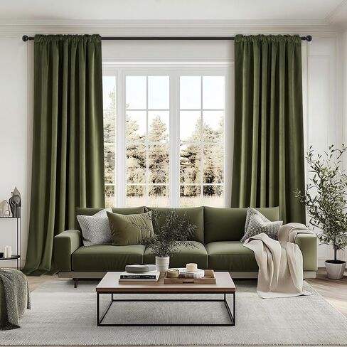 Topfinel Olive Green Velvet Blackout Curtains 84 Inches Long, Soundproof Room Darkening Dark Green Forest Green Thermal Insulated Boho Elegant Moody Back Tab Curtains for Living Room Bedroom 2 Panels in Saudi Arabia