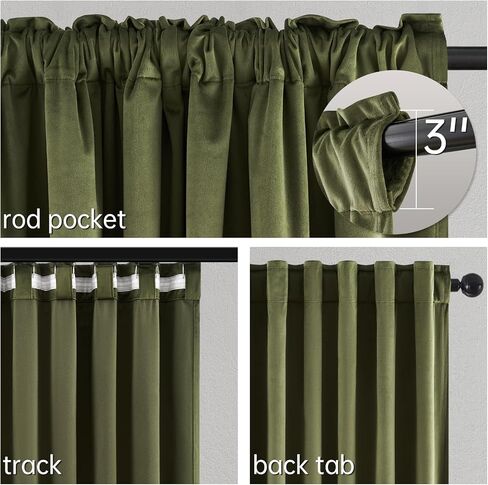 Topfinel Olive Green Velvet Blackout Curtains 84 Inches Long, Soundproof Room Darkening Dark Green Forest Green Thermal Insulated Boho Elegant Moody Back Tab Curtains for Living Room Bedroom 2 Panels in Saudi Arabia