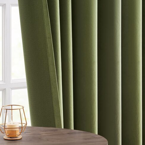 Topfinel Olive Green Velvet Blackout Curtains 84 Inches Long, Soundproof Room Darkening Dark Green Forest Green Thermal Insulated Boho Elegant Moody Back Tab Curtains for Living Room Bedroom 2 Panels in Saudi Arabia