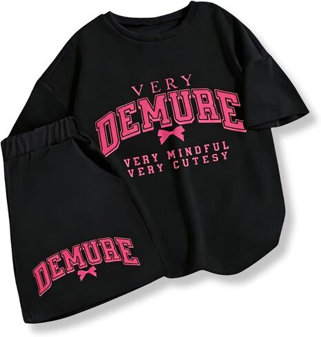 7-14 Years Girls Summer Outfits 2 Piece Sets Short Sleeve T-Shirt Top Elastic Waist Shorts Set Casual Clothing Sets in Kuwait