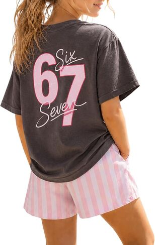 Azmxynol Tween Girl Clothes Summer 2 Pieces Outfit Set Trendy Loose Tee Shirt + Plaid Shorts, Size 7-14 Years in Saudi Arabia