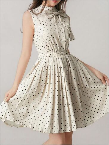 SHENHE Girl's 2 Piece Outfits Polka Dots Bow Tank Top and Pleated A Line Swing Skirt Set in Kuwait