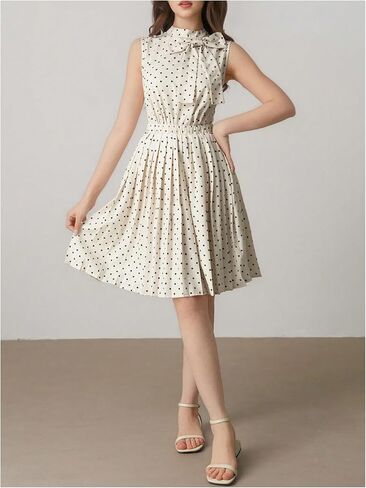 SHENHE Girl's 2 Piece Outfits Polka Dots Bow Tank Top and Pleated A Line Swing Skirt Set in Kuwait