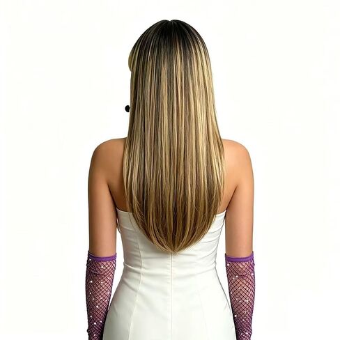 Blonde Ombre Wig with Bangs Heat Resistant Fiber Purple Gloves and Fake Microphone Halloween Cosplay Singer Costume in Saudi Arabia
