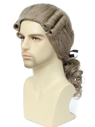 Colonial Judge Wig 18th Century Historical Costume Wig for Men Women, George Washington Cosplay Wig with Ribbon, Ideal for Halloween, Cosplay & Historical Reenactments (Beige) in Kuwait