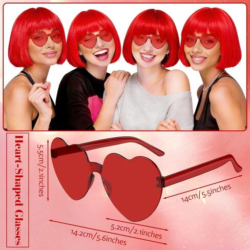 4 Pack Red Women Bobs Colored Bob Wig with Heart Sunglasses, Colorful Neon Party Wigs with Hair Net Funny Hairpieces for Cosplay Birthday Christmas Halloween Costume Musicals Bachelorette Party in Kuwait