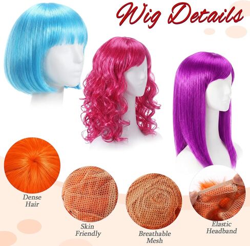 18 Pack Colored Party Wigs and Sunglass Set with 18 Pack Rimless Heart Shape Sunglasses Colorful Neon Short Bob Hair Wigs Hairpieces for Bachelorette Cosplay Neon Funky Party Favors Supplies in Saudi Arabia