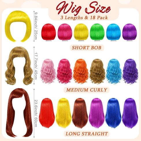 18 Pack Colored Party Wigs and Sunglass Set with 18 Pack Rimless Heart Shape Sunglasses Colorful Neon Short Bob Hair Wigs Hairpieces for Bachelorette Cosplay Neon Funky Party Favors Supplies in Saudi Arabia