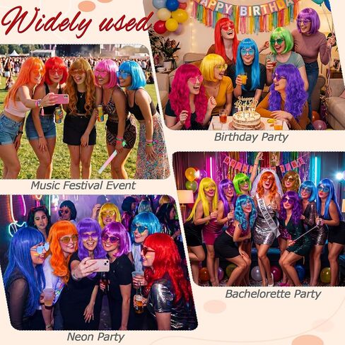 18 Pack Colored Party Wigs and Sunglass Set with 18 Pack Rimless Heart Shape Sunglasses Colorful Neon Short Bob Hair Wigs Hairpieces for Bachelorette Cosplay Neon Funky Party Favors Supplies in Saudi Arabia