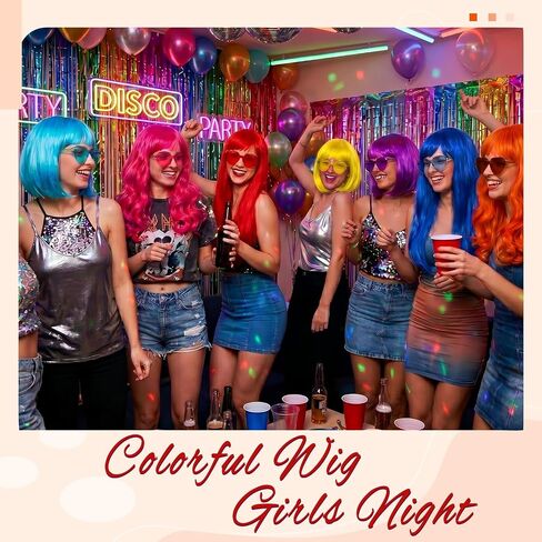 18 Pack Colored Party Wigs and Sunglass Set with 18 Pack Rimless Heart Shape Sunglasses Colorful Neon Short Bob Hair Wigs Hairpieces for Bachelorette Cosplay Neon Funky Party Favors Supplies in Saudi Arabia