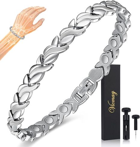 Vicmag Magnetic Bracelet for Women, Titanium Steel Bracelet with Ultra Strength Magnets, Waterproof & Adjustable, Jewelry Gift with Sizing Tool(Silver Gold Heart) in Saudi Arabia