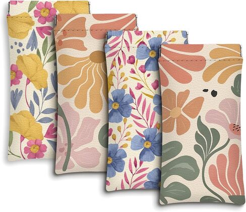 Eyeglass Cases 4 Pack,Boho Floral Pattern Sunglasses Case,PU Leather Soft Eye Glass Pouch for Women Men Student in Saudi Arabia