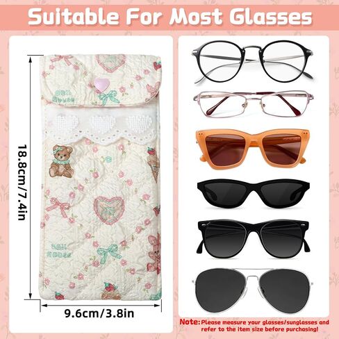 2PCS Sunglasses Pouch with Cleaning Cloth Soft Cotton Lining Glasses Case Quilted Eyeglass Pouch for Women and Girls in Saudi Arabia