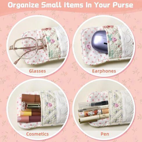 2PCS Sunglasses Pouch with Cleaning Cloth Soft Cotton Lining Glasses Case Quilted Eyeglass Pouch for Women and Girls in Saudi Arabia