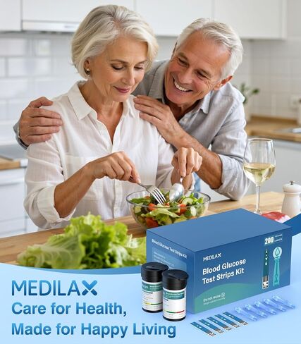 Medilax Blood Glucose Test Strips, 200 Counts Blood Sugar Test Strips + 200 Counts Lancets, Only for Medilax Blood Glucose Monitor Kit for Diabetes, High Accuracy & Fast Results in Saudi Arabia