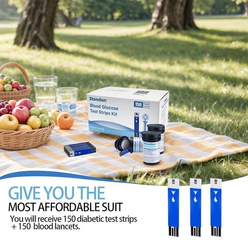 Stondon Blood Glucose Test Strips and Lancets, 150 Test Strips + 150 Lancets, Compatible with Stondon G430/G520/G425-3 Glucose Meters, No Coding Blood Sugar Testing Supplies in Saudi Arabia