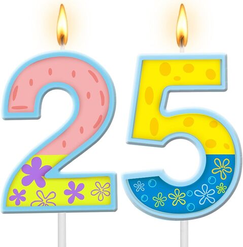 25th Birthday Candle, Colorful Cartoon Number Candle 25 Numeral Birthday Cake Topper Decor for Ocean Theme 25th Party Supplies and Celebration Decorations (Pink Yellow) in Saudi Arabia