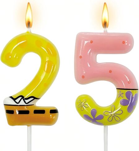 25th Birthday Candle, Colorful Cartoon Number Candle 25 Numeral Birthday Cake Topper Decor for Ocean Theme 25th Party Supplies and Celebration Decorations (Pink Yellow) in Saudi Arabia