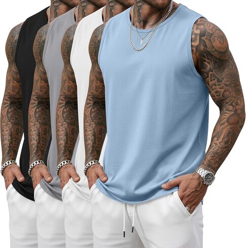 أغسطس Alley 4 Pack رجالية كبيرة وطويلة القامة تانك القمم تجريب أكمام العضلات قمصان الصالة الرياضية طاقم الرقبة حجم كبير تيز L-5XL in Kuwait
