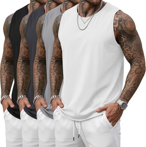 أغسطس Alley 4 Pack رجالية كبيرة وطويلة القامة تانك القمم تجريب أكمام العضلات قمصان الصالة الرياضية طاقم الرقبة حجم كبير تيز L-5XL in Kuwait
