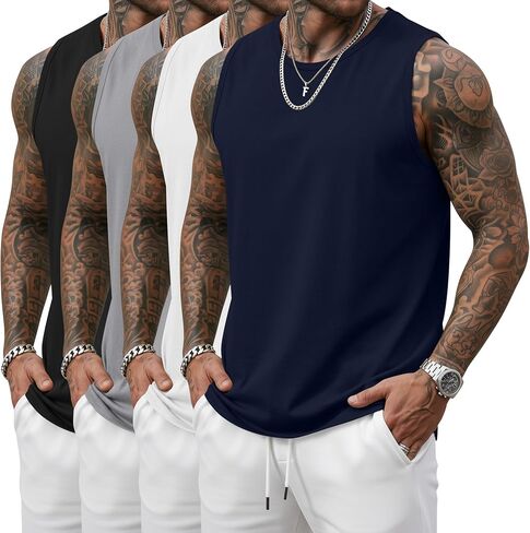 أغسطس Alley 4 Pack رجالية كبيرة وطويلة القامة تانك القمم تجريب أكمام العضلات قمصان الصالة الرياضية طاقم الرقبة حجم كبير تيز L-5XL in Kuwait