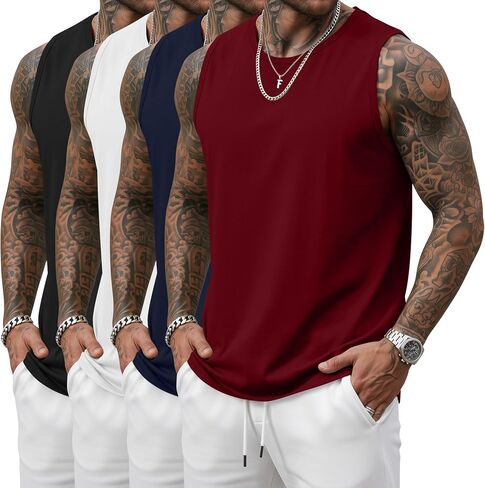 أغسطس Alley 4 Pack رجالية كبيرة وطويلة القامة تانك القمم تجريب أكمام العضلات قمصان الصالة الرياضية طاقم الرقبة حجم كبير تيز L-5XL in Kuwait